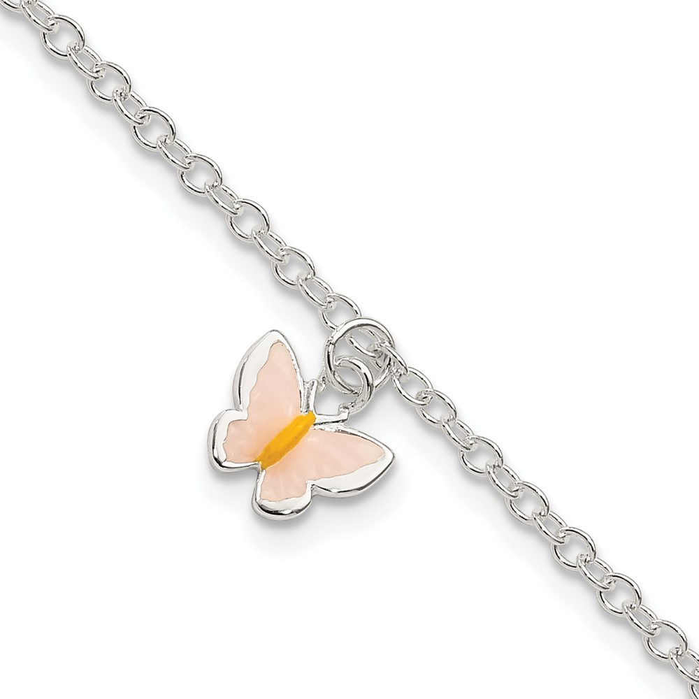 925 Sterling Silver Polished Enamel Butterfly 5.5" Childrens Bracelet